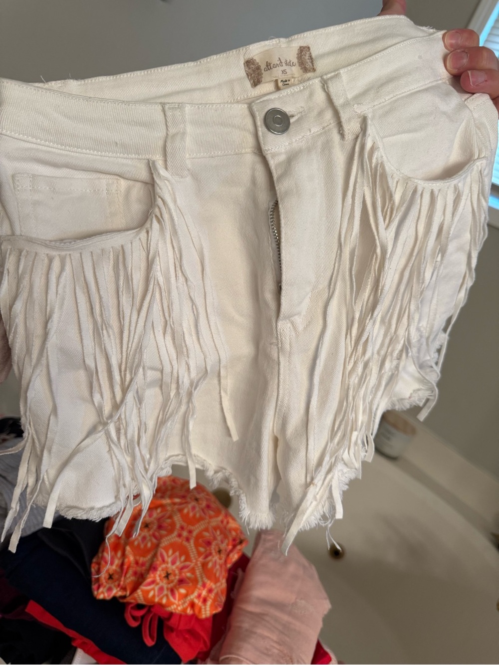 Altar’d State White Fringe Denim Shorts